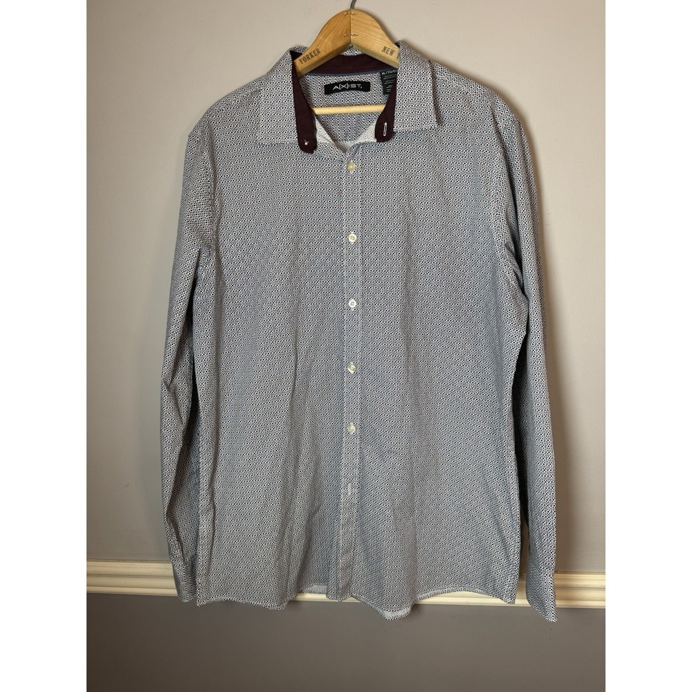Axist Shirt Mens Large‎ Business Casual Pocket Button Blue/red Long Sleeve
